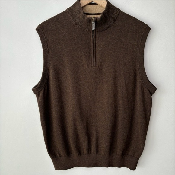 Daniel Cremieux 1/4 Zip Sweater Vest Large Chocolate Brown Golf Pima Cotton - Picture 2 of 10